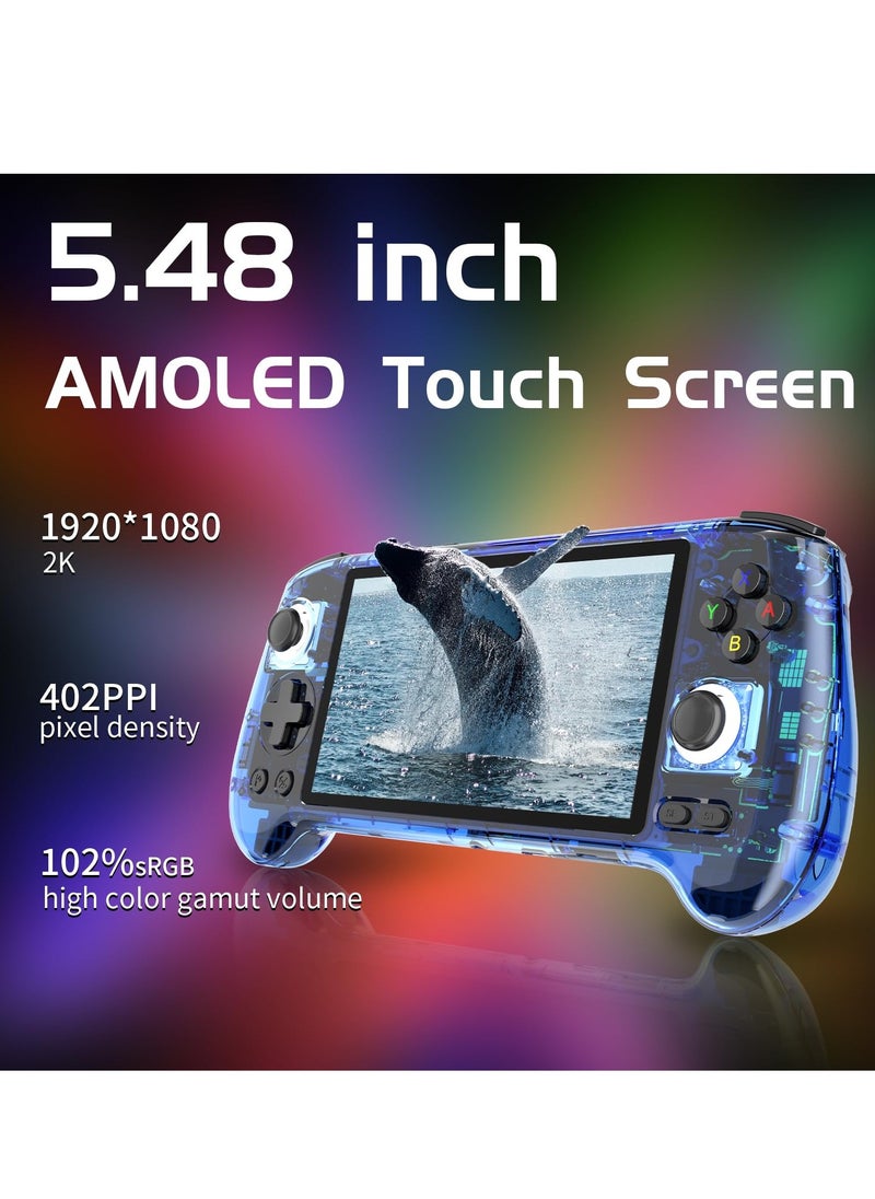 ANBERNIC  - RG556 Retro Handheld Game Console 5.48-inch Touch AMOLED Screen Unisoc T820 Android 13 OS 8GB LPDDR4X Built-in 128G+256G SD Card WiFi Video Games Player(Blue Translucent) - Image 1