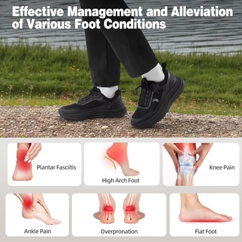 OrthoComfoot Women's Orthopedic Tennis Shoes: Fit Orthotic Neuropathy Recovery Arch Support Plantar Fasciitis Heel Spurs Metatarsal Trail Sneakers, Outdoor Golf Bowling Hiking Training Walking Shoes Black Size 9 - Image 5
