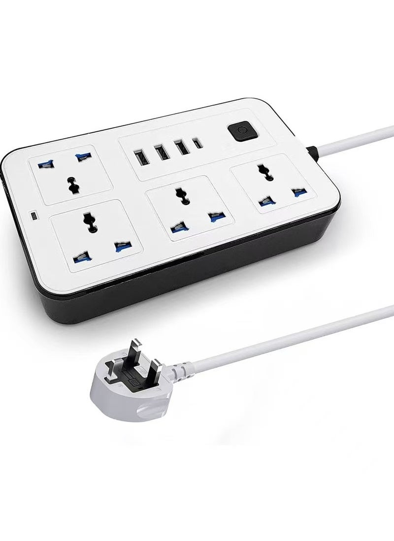 ماركة غير محددة سلك تمديد عالمي مع 4 مقابس طاقة و3 فتحات USB بطول 3 متر و4 اتجاهات مع فتحة شحن USB من النوع C PD وصلة تمديد 3 متر  - Image 1