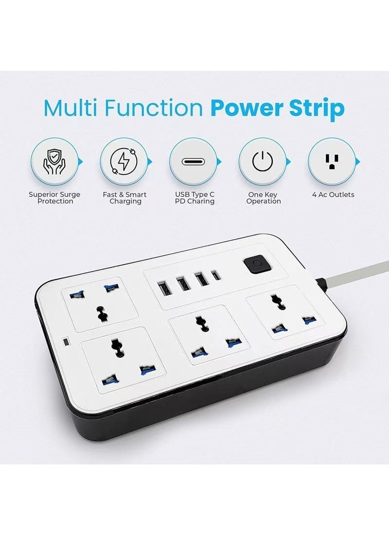 ماركة غير محددة سلك تمديد عالمي مع 4 مقابس طاقة و3 فتحات USB بطول 3 متر و4 اتجاهات مع فتحة شحن USB من النوع C PD وصلة تمديد 3 متر  - Image 5