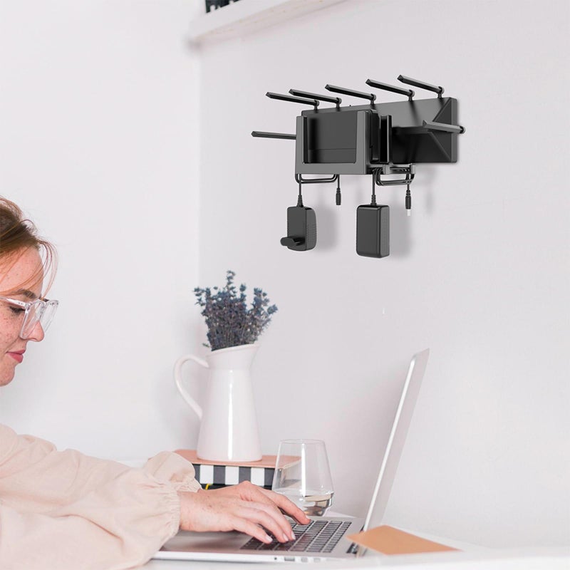 White Wall Mount Shelf Double Slot For Modems Electronics Up To 45mm Thickness Storage Bracket - Image 3