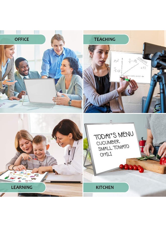 عالية الجودة سبورة بيضاء مغناطيسية قابلة للمسح الجاف، سبورة بيضاء مزدوجة الجوانب بحجم 30 × 40 سم مع حامل، مجموعة سبورة بيضاء صغيرة محمولة للرسم والمكتب والمنزل والمدرسة - Image 2