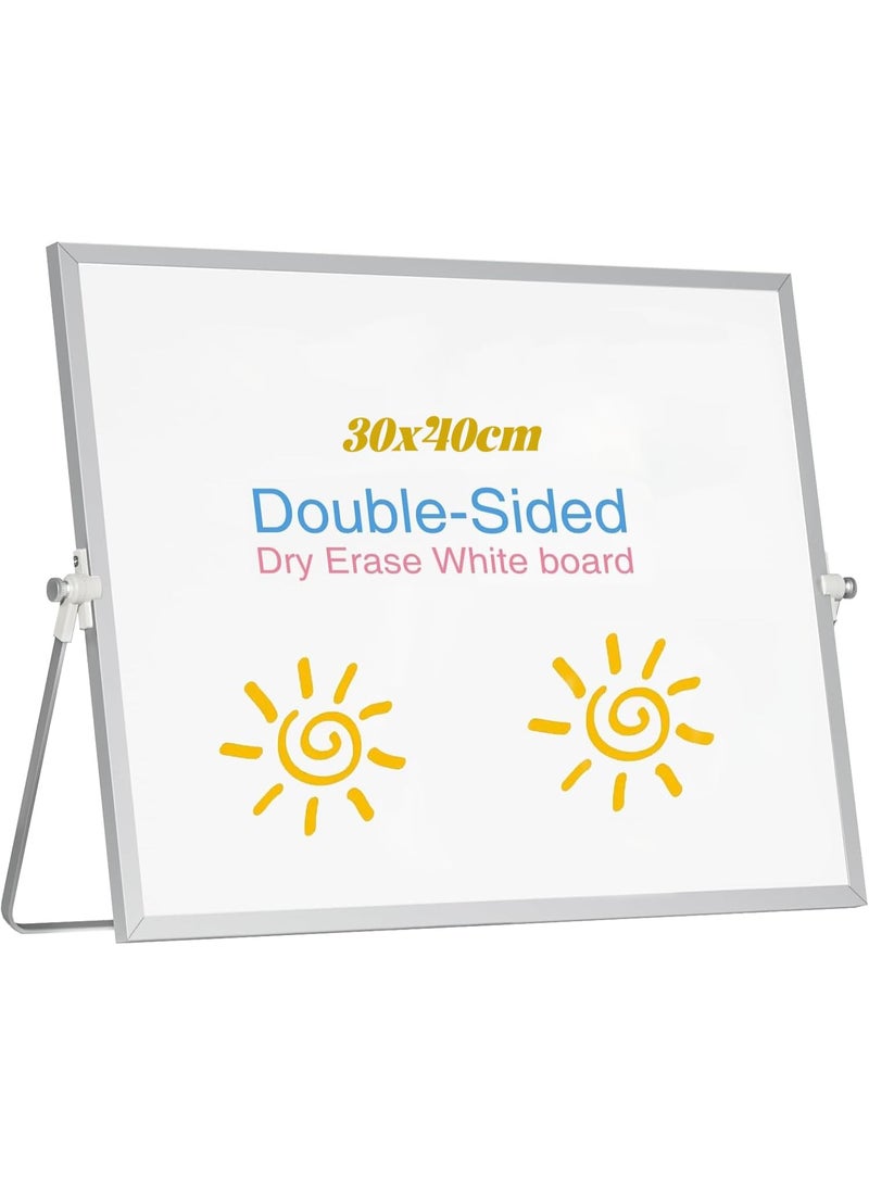 عالية الجودة سبورة بيضاء مغناطيسية قابلة للمسح الجاف، سبورة بيضاء مزدوجة الجوانب بحجم 30 × 40 سم مع حامل، مجموعة سبورة بيضاء صغيرة محمولة للرسم والمكتب والمنزل والمدرسة - Image 1