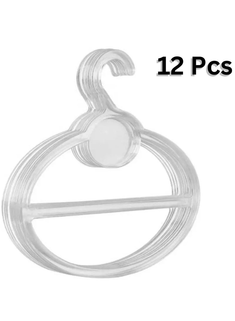 أورتوك 12 قطعة شماعات شال بلاستيكية غير قابلة للانزلاق، شماعات ملابس موفرة للمساحة، منشفة حمام متعددة الأغراض، شماعات حجاب شفافة لملابس الرأس، شماعات حجاب شفافة لأربطة الرأس، أوشحة، حزام فرز خزانة الملابس 14x16 سم - Image 1
