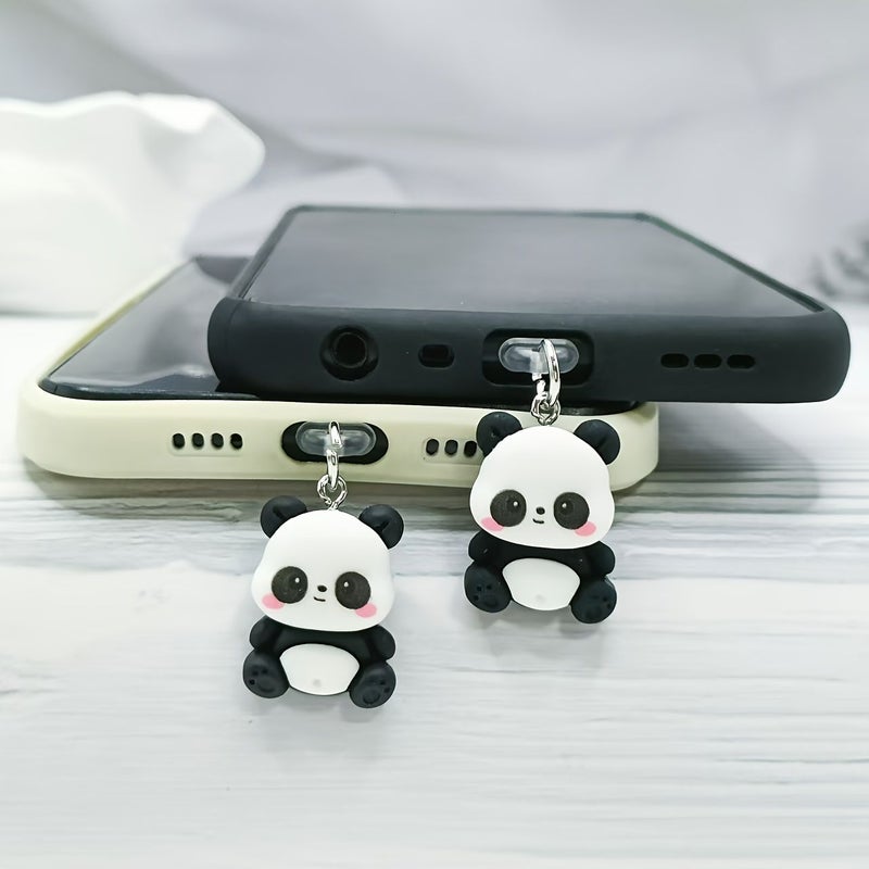 1pc Charming Panda Resin Pendant Jewelry Dust Plug For Iphone 5 To 14 Protect Your Phone Charging Port - Image 1
