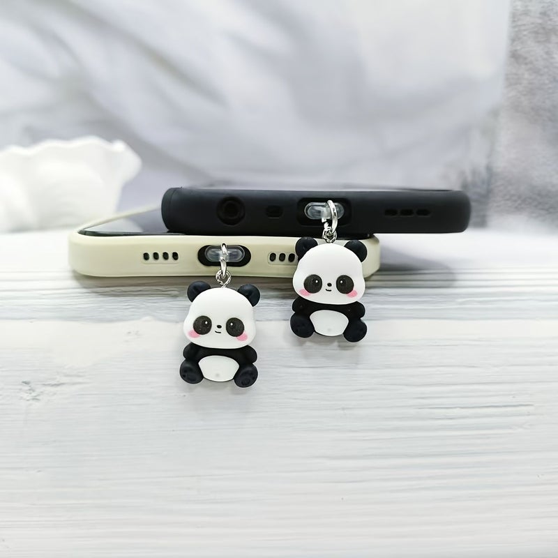 1pc Charming Panda Resin Pendant Jewelry Dust Plug For Iphone 5 To 14 Protect Your Phone Charging Port - Image 2