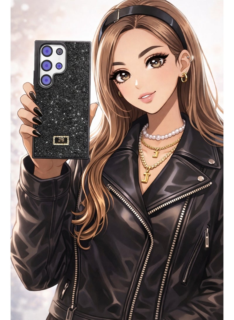 VR CREATIVE Luxury Glitter Diamond Phone Case for Samsung Galaxy S23 Ultra Sparkling Rhinestone Bling Protective Cover - Black - Image 2