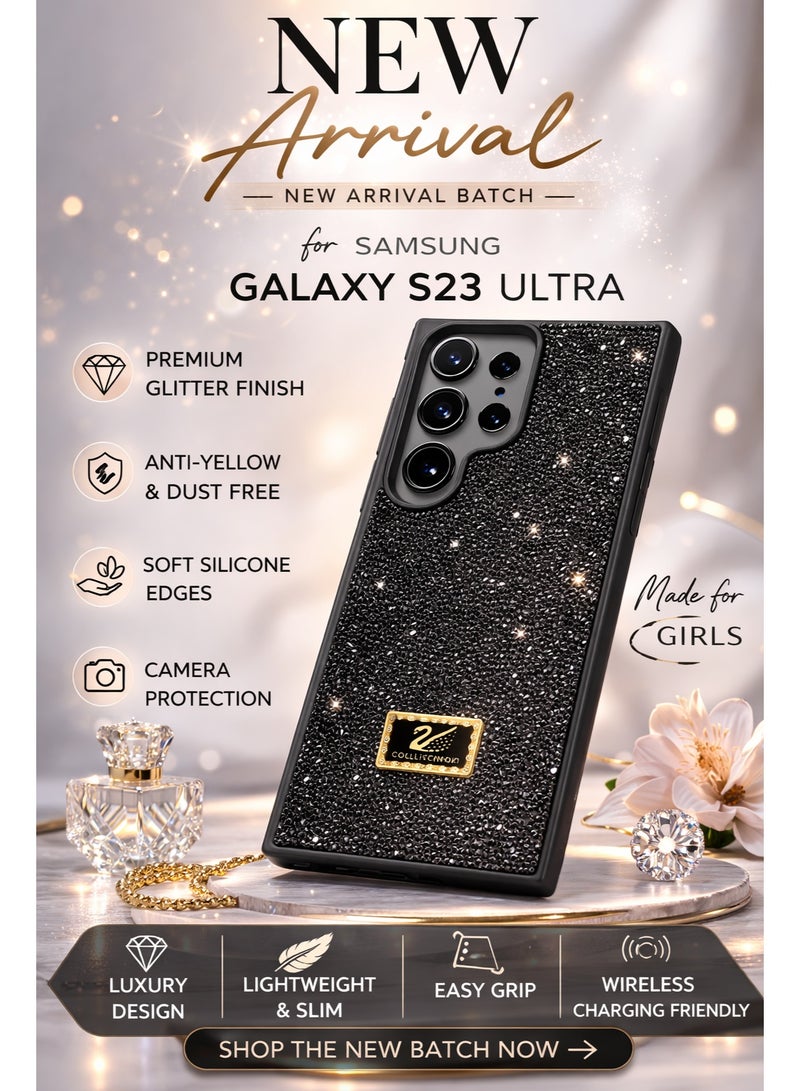 VR CREATIVE Luxury Glitter Diamond Phone Case for Samsung Galaxy S23 Ultra Sparkling Rhinestone Bling Protective Cover - Black - Image 5