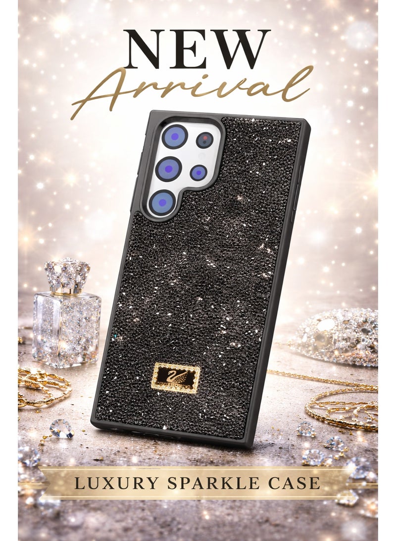 VR CREATIVE Luxury Glitter Diamond Phone Case for Samsung Galaxy S23 Ultra Sparkling Rhinestone Bling Protective Cover - Black - Image 3
