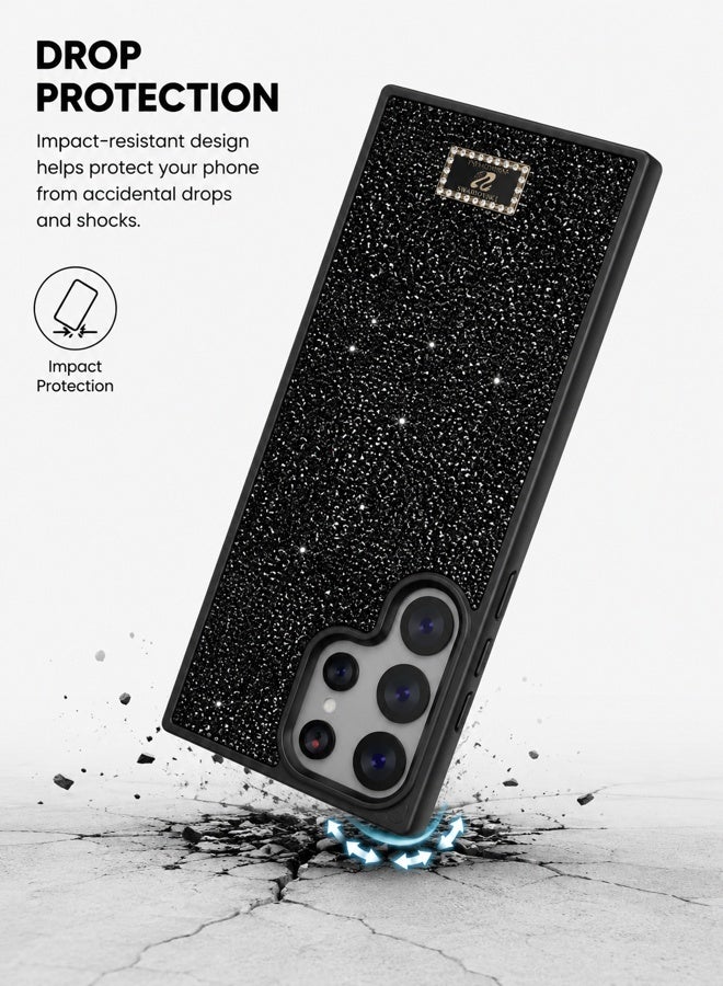VR CREATIVE Luxury Sparkling Crystal Rhinestone Protective Phone Case Cover for Samsung Galaxy S23 Ultra – Black - Image 4