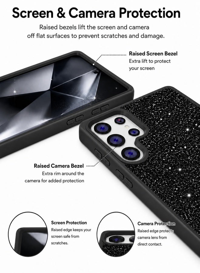 VR CREATIVE Luxury Sparkling Crystal Rhinestone Protective Phone Case Cover for Samsung Galaxy S23 Ultra – Black - Image 5
