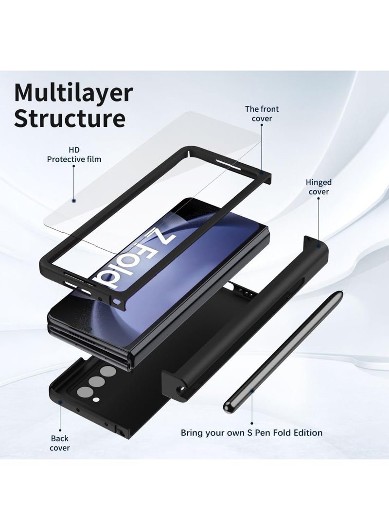 Aookay Protective Case for Samsung Galaxy Z Fold 7 with Pen and Pen Holder, Hinge Protective Case with Built-in Screen Protector, Ultra-thin Shockproof Protective Case for Z Fold 7 [Not Original Pen] (Black) - Image 2