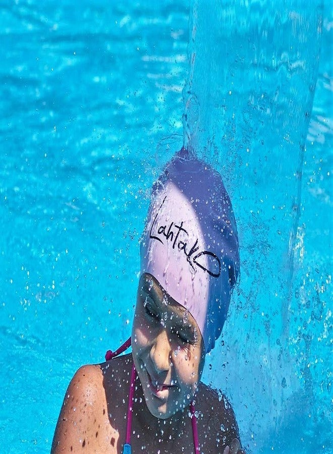 Lahtak Kids Swim Cap for Long Hair - Comfortable Fit Silicone Swimming Hat for Girls & Boys with Curly Hair, Braids, or Dreadlocks - Durable & Easy to Wear (Rose Quartz S) - Image 5