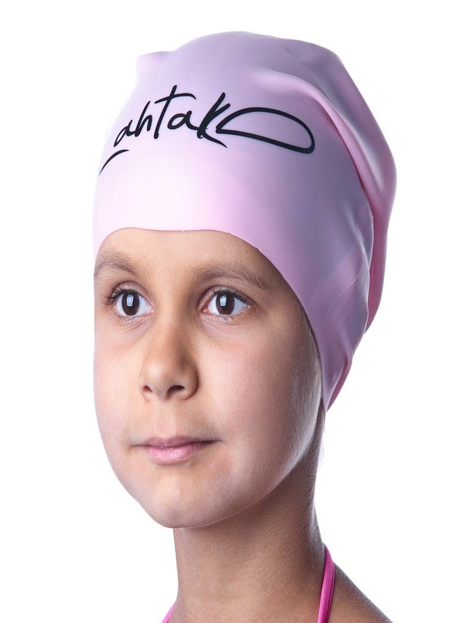 Lahtak Kids Swim Cap for Long Hair - Comfortable Fit Silicone Swimming Hat for Girls & Boys with Curly Hair, Braids, or Dreadlocks - Durable & Easy to Wear (Rose Quartz S) - Image 1