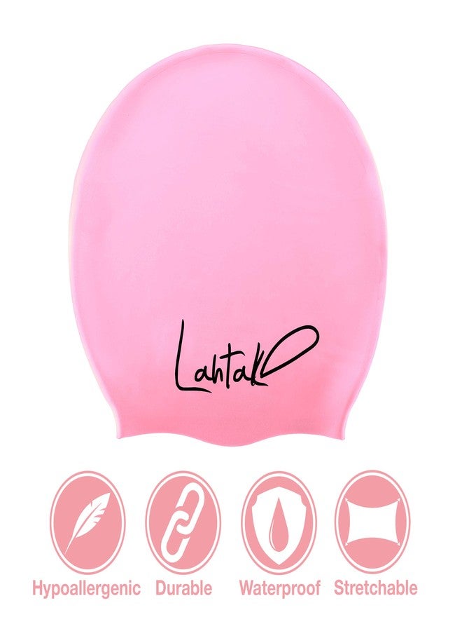 Lahtak Kids Swim Cap for Long Hair - Comfortable Fit Silicone Swimming Hat for Girls & Boys with Curly Hair, Braids, or Dreadlocks - Durable & Easy to Wear (Rose Quartz S) - Image 2
