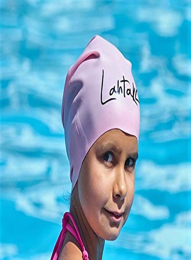 Lahtak Kids Swim Cap for Long Hair - Comfortable Fit Silicone Swimming Hat for Girls & Boys with Curly Hair, Braids, or Dreadlocks - Durable & Easy to Wear (Rose Quartz S) - Image 4