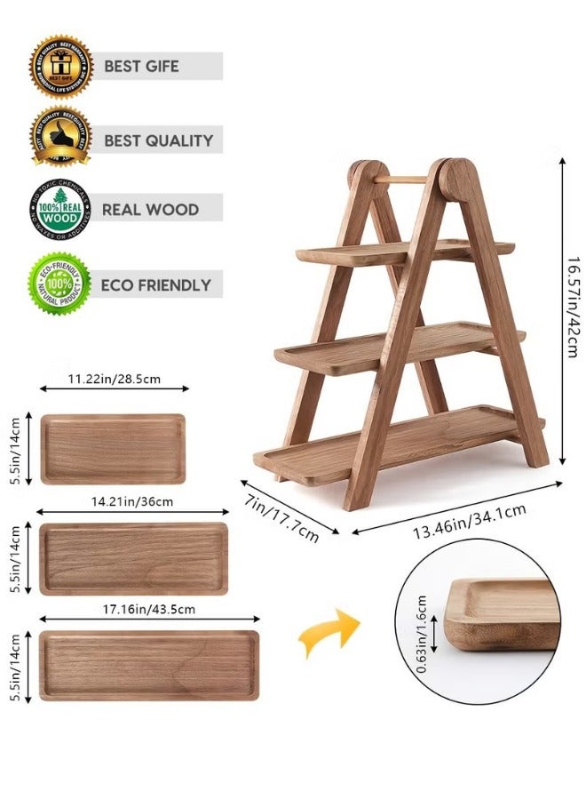 دوغي صينية تقديم خشبية من 3 طبقات حامل كب كيك ثلاثي الطبقات ، طبق تقديم مستطيل مزرعة خشبية ، ديكور صينية مزخرفة بني - Image 4