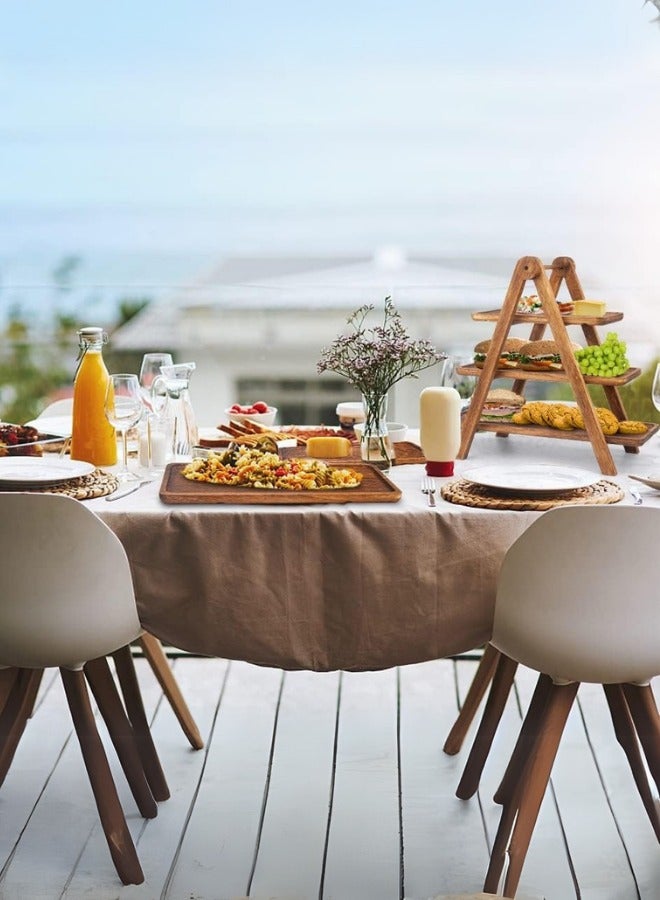 دوغي صينية تقديم خشبية من 3 طبقات حامل كب كيك ثلاثي الطبقات ، طبق تقديم مستطيل مزرعة خشبية ، ديكور صينية مزخرفة بني - Image 5