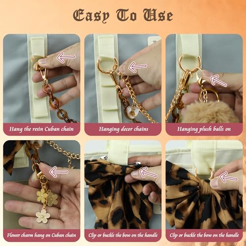 WUQID 5PCS Tote Bag Charms Kit, Bag Accessories for YETI Camino 20/35/50 Carryall & Bogg Beach Tote Bag Decor Kit, Bow, Plush Ball, Flowers Charm, Cuba & Decorative Chain for Girls Women - Image 5