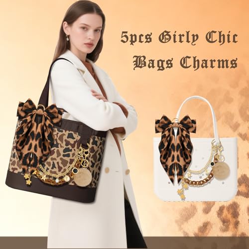 WUQID 5PCS Tote Bag Charms Kit, Bag Accessories for YETI Camino 20/35/50 Carryall & Bogg Beach Tote Bag Decor Kit, Bow, Plush Ball, Flowers Charm, Cuba & Decorative Chain for Girls Women - Image 4