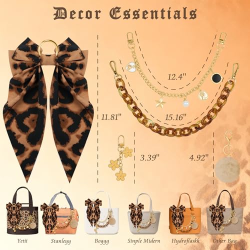 WUQID 5PCS Tote Bag Charms Kit, Bag Accessories for YETI Camino 20/35/50 Carryall & Bogg Beach Tote Bag Decor Kit, Bow, Plush Ball, Flowers Charm, Cuba & Decorative Chain for Girls Women - Image 2