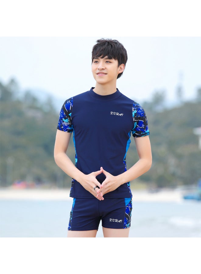 Generic Men's Swimsuit Split Sun Protection Quick-drying Top Hot Spring Short-sleeved Five-quarter Pants Large Size Full Body Men's Swimsuit Suit 