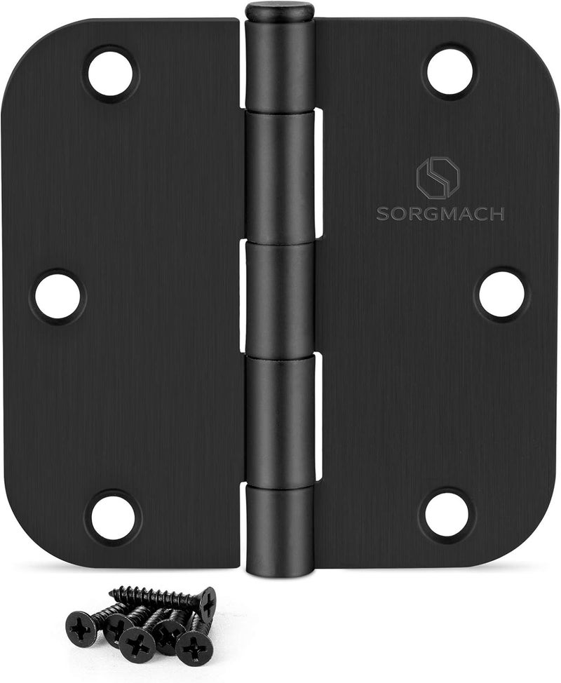 SORGMACH Door Hinge 3 1/2 Inch Interior Door Hinges Matte Black 3.5 Inch Interior Hinges Flat Iron Hinge 3 ½"x 3 ½" Door Hardware 5/8" Radius - 12 Pieces - Image 1