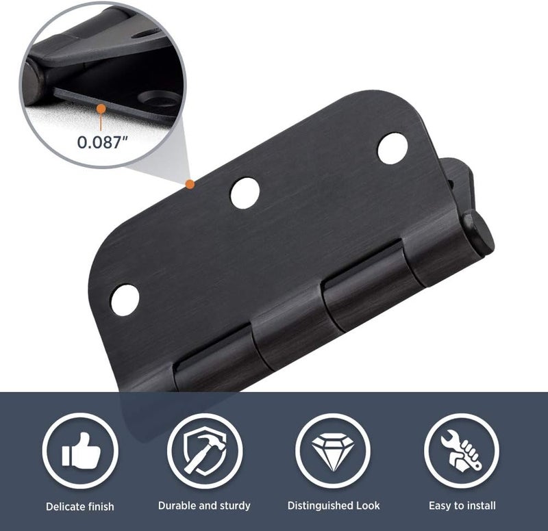 SORGMACH Door Hinge 3 1/2 Inch Interior Door Hinges Matte Black 3.5 Inch Interior Hinges Flat Iron Hinge 3 ½"x 3 ½" Door Hardware 5/8" Radius - 12 Pieces - Image 3
