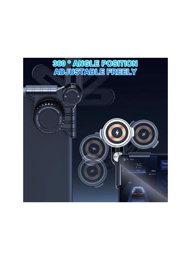 Green Tiger Tesla Phone Mount for Model 3/Y/X/S, 15W MagSafe Wireless Charger, Adjustable Magnetic Car Holder with 360° Rotation, Dashboard Mount for Tesla Screen, Model 3/Y Accessories, Fits All Phones - Image 4