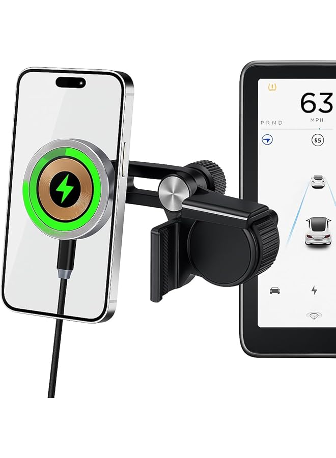 Green Tiger Tesla Phone Mount for Model 3/Y/X/S, 15W MagSafe Wireless Charger, Adjustable Magnetic Car Holder with 360° Rotation, Dashboard Mount for Tesla Screen, Model 3/Y Accessories, Fits All Phones - Image 1