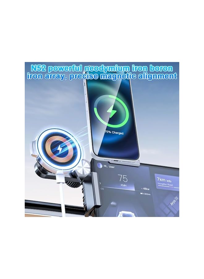Green Tiger Tesla Phone Mount for Model 3/Y/X/S, 15W MagSafe Wireless Charger, Adjustable Magnetic Car Holder with 360° Rotation, Dashboard Mount for Tesla Screen, Model 3/Y Accessories, Fits All Phones - Image 2