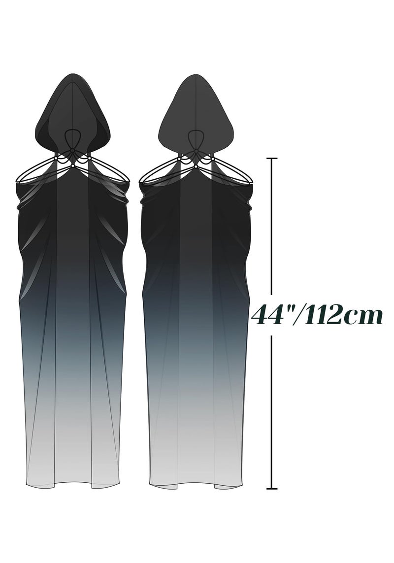 DAZCOS Women's Chiffon Hooded Cape Elf Sheer Cloak Tulle Bridal Off Shoudler Capelet (Black) - Image 3