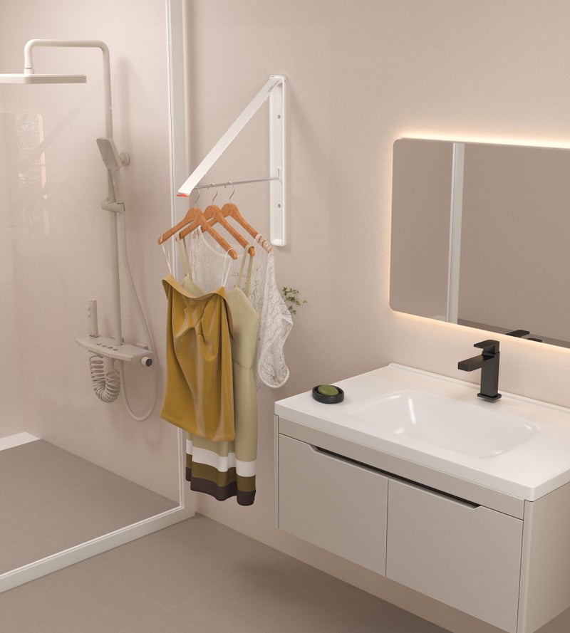 Dr.DJ Clothes Drying Rack Wall Mounted, Retractable & Foldable Clothes Hanger for Laundry Room Organization and Storage, Clothes Hanger Rack for Dorm, Closet, Balcony, Laundry Room(1P, Metal, White) - Image 4