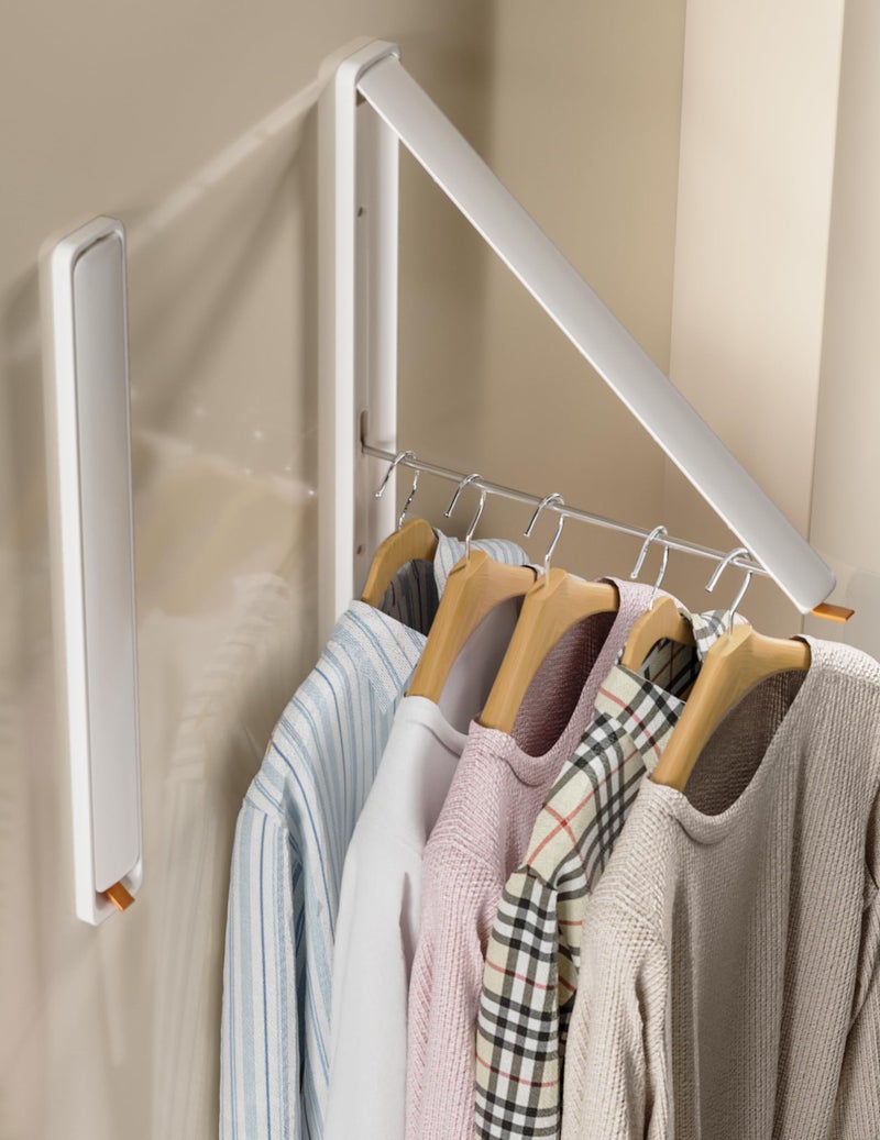 Dr.DJ Clothes Drying Rack Wall Mounted, Retractable & Foldable Clothes Hanger for Laundry Room Organization and Storage, Clothes Hanger Rack for Dorm, Closet, Balcony, Laundry Room(1P, Metal, White) - Image 1