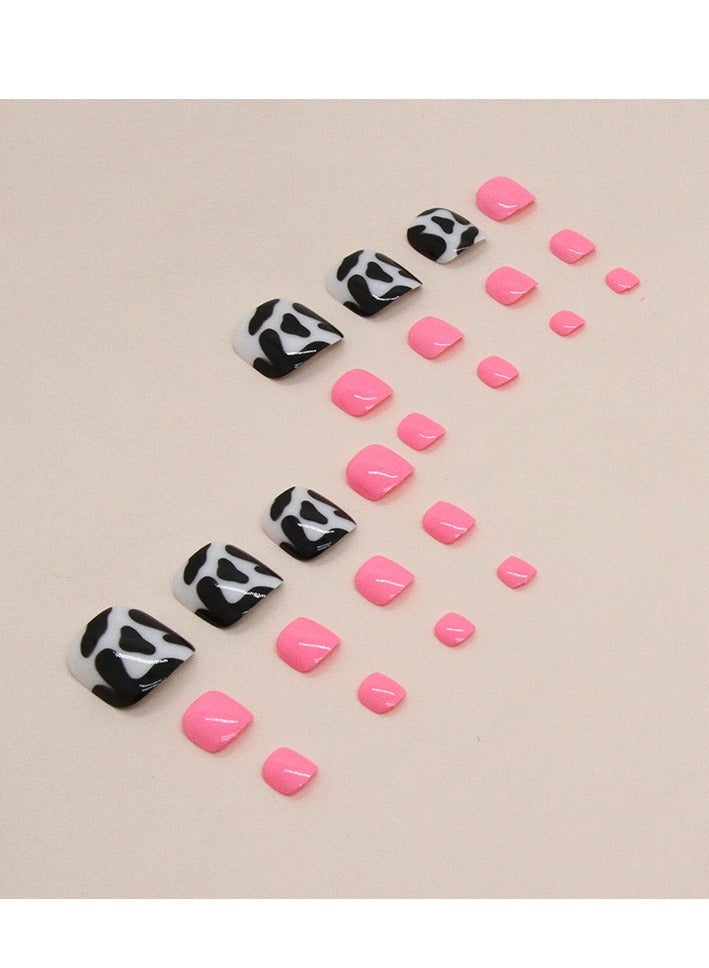 Generic 24 Pcs Toe Press on Nails, Pink & Black Cow Print Fake Toenails, Glossy Stick-on Toenail  - Image 2