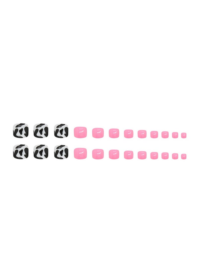 Generic 24 Pcs Toe Press on Nails, Pink & Black Cow Print Fake Toenails, Glossy Stick-on Toenail  - Image 4