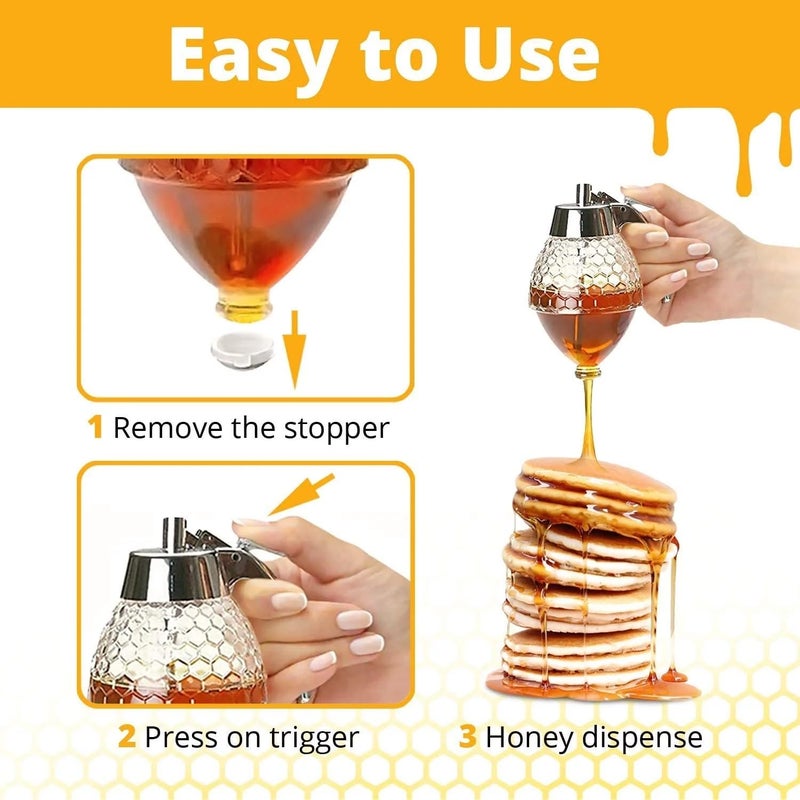 BlissCart موزع العسل بلا drip من بليس كارت مع حامل، حاملة عسل على شكل خلية نحل وموزع شراب، جرة تخزين العسل بتصميم نحلة، موزع عسل أكريليكي للعسل والشراب - Image 5