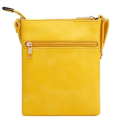 DELUXITY | Crossbody Purse Bag | Functional Multi Pocket Double Zipper Purse | Adjustable Strap | Medium Size Purse | Yellow - Image 2