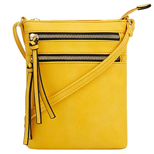 DELUXITY | Crossbody Purse Bag | Functional Multi Pocket Double Zipper Purse | Adjustable Strap | Medium Size Purse | Yellow - Image 1