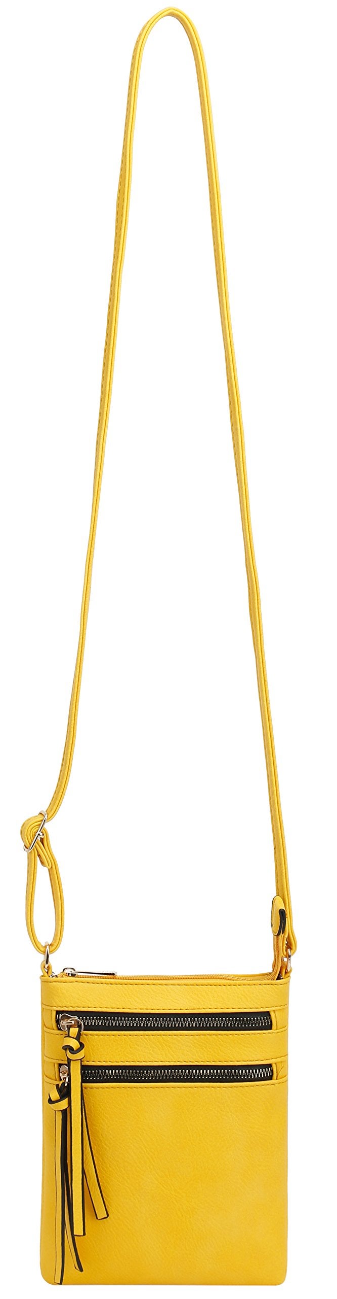 DELUXITY | Crossbody Purse Bag | Functional Multi Pocket Double Zipper Purse | Adjustable Strap | Medium Size Purse | Yellow - Image 5