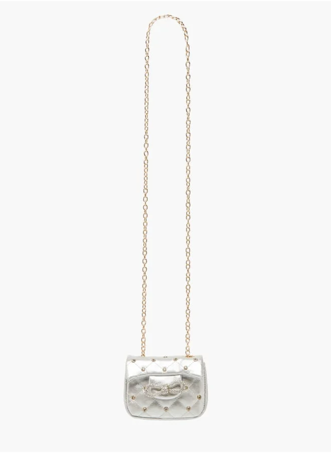 ميسي الصغيرة Girls Embellished Crossbody Bag with Chain Strap and Button Closure