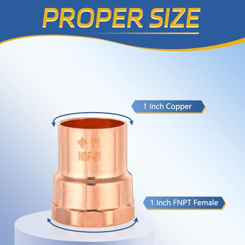 GUOFIS 5PACK GUOFIS 1Inch C x 1Inch FNPT Copper Female Adapter LF Short Radius Fittings Adapter with Sweat Solder X FNPT Connection for Residential CommercialCOPPER064 - Image 3