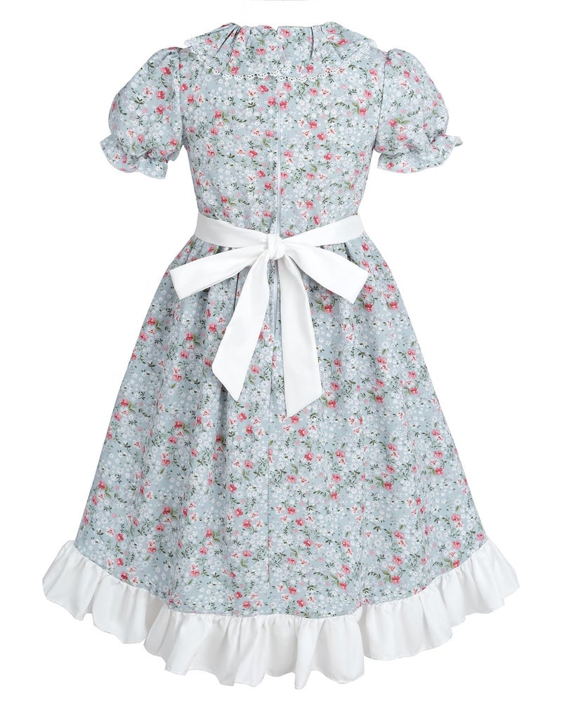 FCCAM FCCAM FCCAM Pioneer Dresses for Girls Colonial Dress Costume Short Sleeve Prairie Dresses with Apron Blue S - Image 3