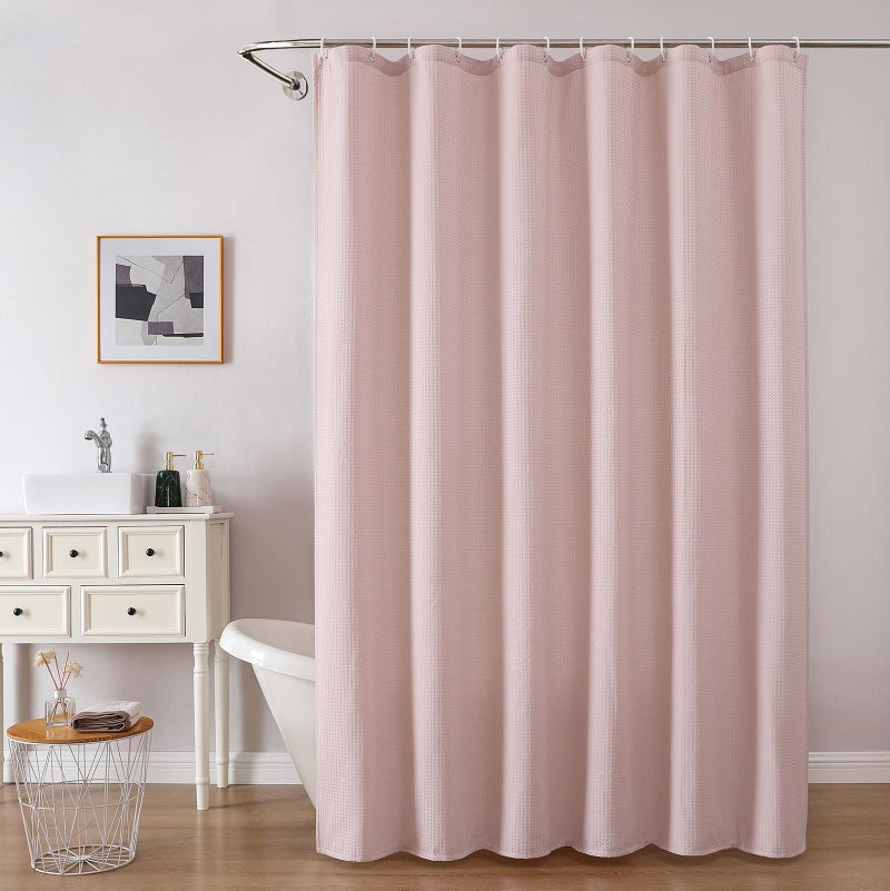 OVZME Blush Pink Shower Curtain Set, Waffle Textured Heavy Duty Fabric Shower Curtain for Bathroom, Luxury Hotel Weighted 230GSM Waterproof Bath Curtain with 12 Plastic Hooks, Machine Washable, 72x72 - Image 3