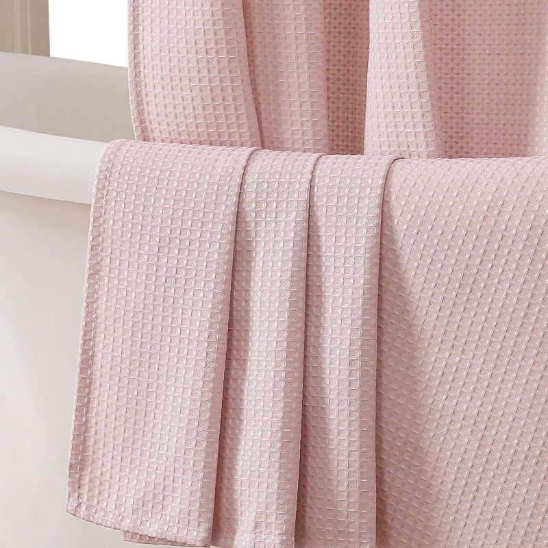 OVZME Blush Pink Shower Curtain Set, Waffle Textured Heavy Duty Fabric Shower Curtain for Bathroom, Luxury Hotel Weighted 230GSM Waterproof Bath Curtain with 12 Plastic Hooks, Machine Washable, 72x72 - Image 1