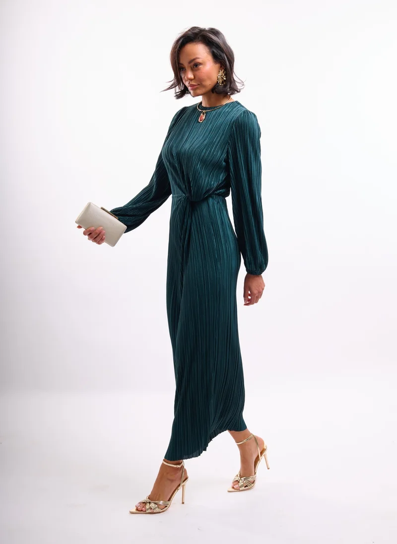 Faia dark green Emerald Midi Dress with Twist in Plisse for Women | Best Price UAE