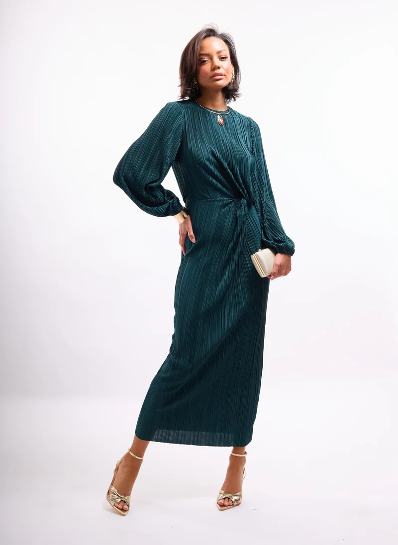 Faia dark green Emerald Midi Dress with Twist in Plisse for Women | Best Price UAE