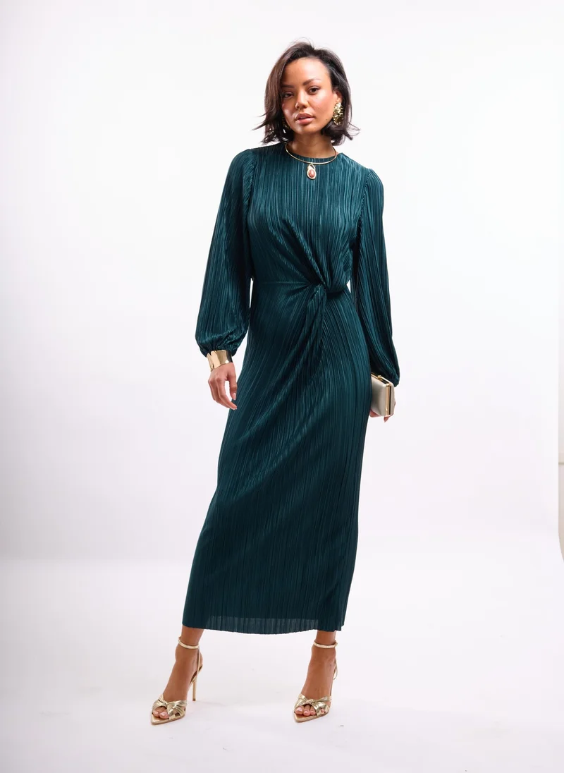 Faia dark green Emerald Midi Dress with Twist in Plisse for Women | Best Price UAE