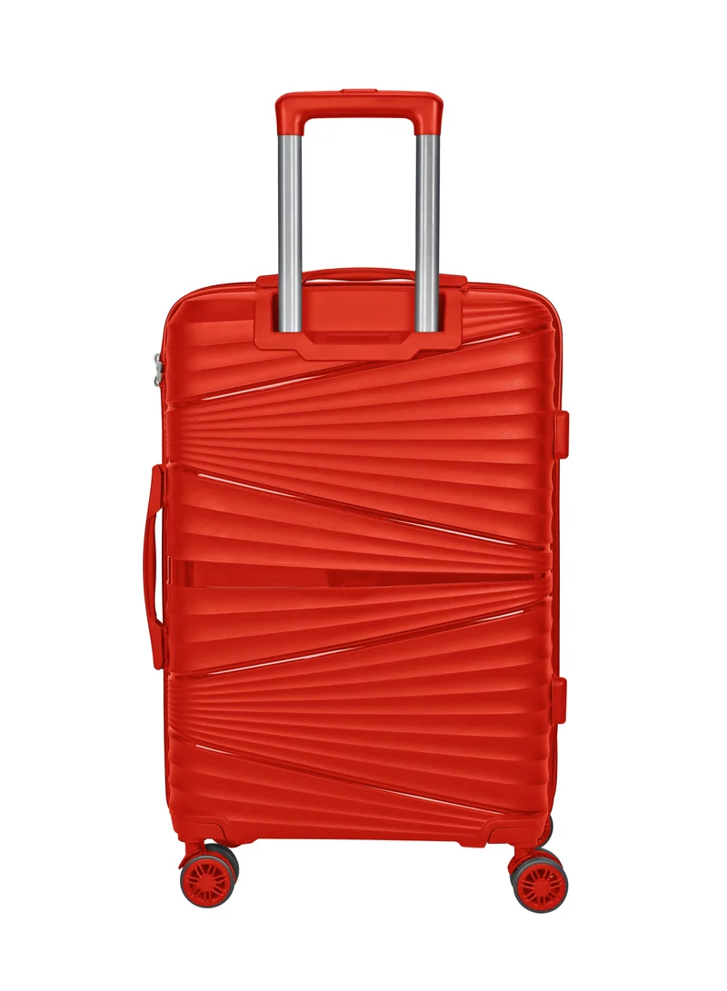 SENATOR Hard Case Medium Checked Luggage Trolley For Unisex Polypropylene Lightweight 4 Double Wheeled Suitcase With Built In TSA Type Lock Travel Bag KH1005 Red
