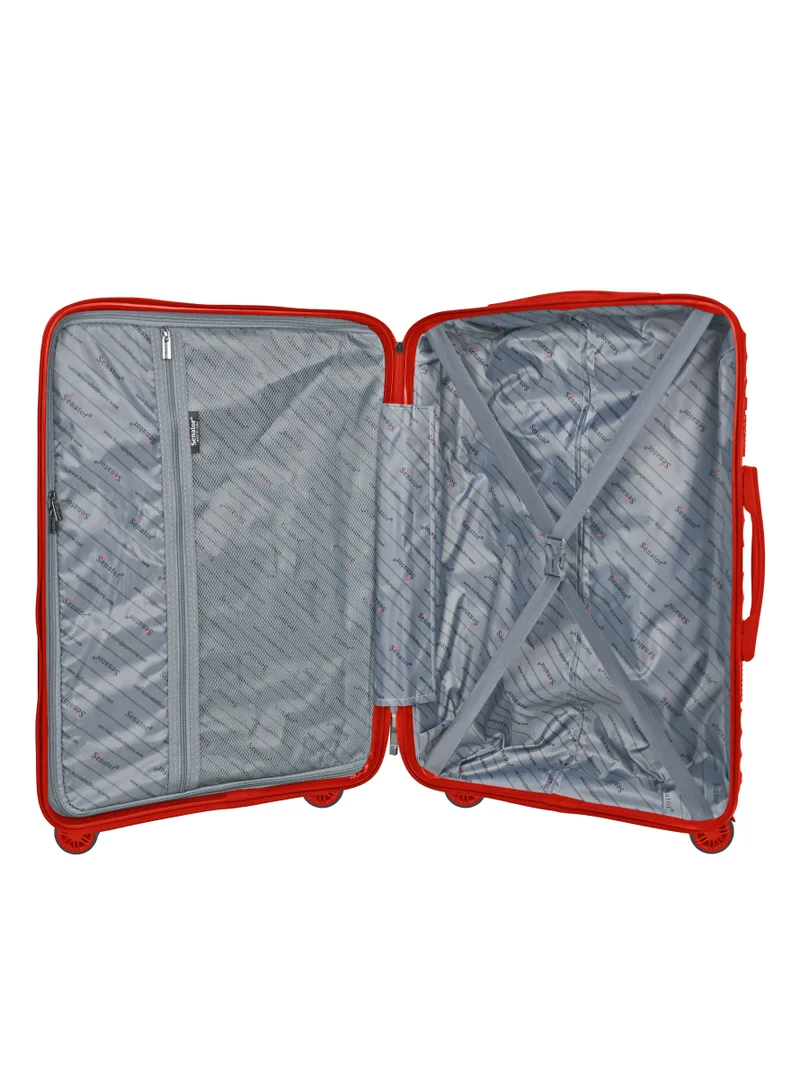 SENATOR Hard Case Medium Checked Luggage Trolley For Unisex Polypropylene Lightweight 4 Double Wheeled Suitcase With Built In TSA Type Lock Travel Bag KH1005 Red